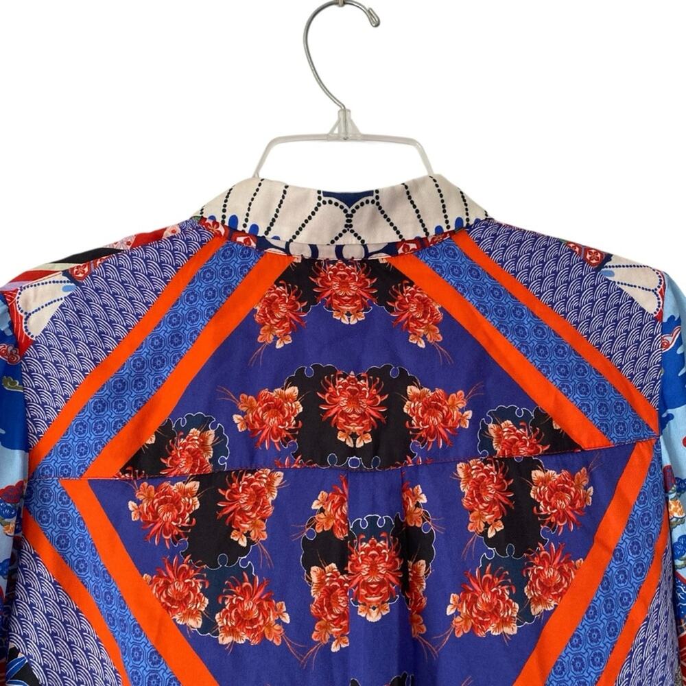 Pinko Casper Button Down Blouse size 2 Red Blue Print Long Sleeve - Picture 7 of 12